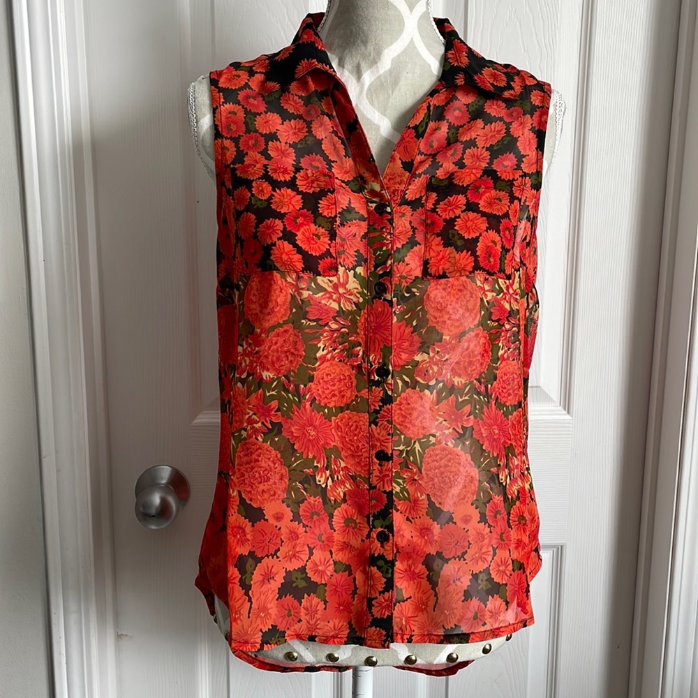 Floral Red Button Down Shirt